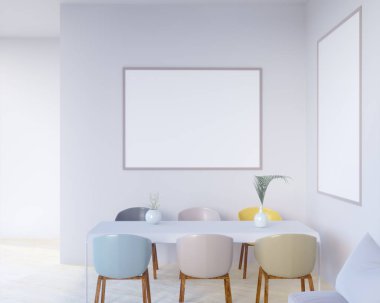 Konsept iç, sahte kadar poster duvara, 3d çizim render, işleme, retro, Oda, İskandinav, Parlatıcı, stüdyo, Stil, tablo,  