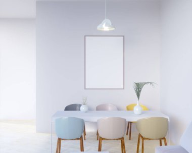 Konsept iç, sahte kadar poster duvara, 3d çizim render, işleme, retro, Oda, İskandinav, Parlatıcı, stüdyo, Stil, tablo,  