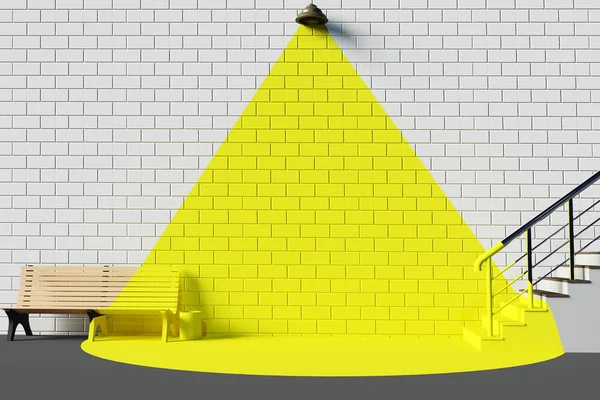 Layout de publicidade quadrada Mockup 3d ilustração interior modelo, para cima, parede, branco, amarelo — Fotografia de Stock