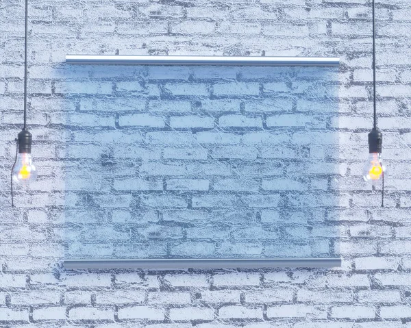 Placa de sinalização transparente na parede de concreto, simular o estilo de ilustração 3d, símbolo, modelo, transparente, para cima, parede, branco — Fotografia de Stock