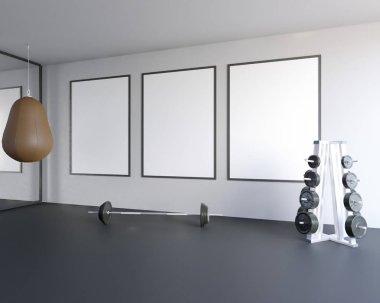 Alay kadar sahne, 3d resim, spor, spor salonu, fitness spor, hisse senedi, şablon, kiremit, eğitmen, kadar görünümü, duvar, beyaz