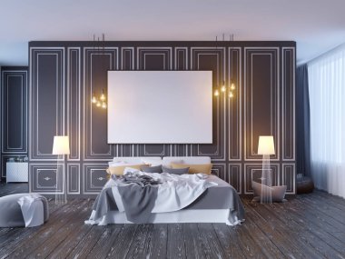 poster vintage pastel hipster minimalizm çatı iç arka plan, 3d render, 3d çizim ile alay