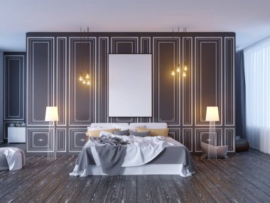 poster vintage pastel hipster minimalizm çatı iç arka plan, 3d render, 3d çizim ile alay