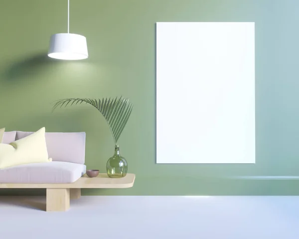 Poster sopra l'armadio con utensili, minimalismo, interni, sfondo, rendering 3D, illustrazioni 3D — Foto Stock