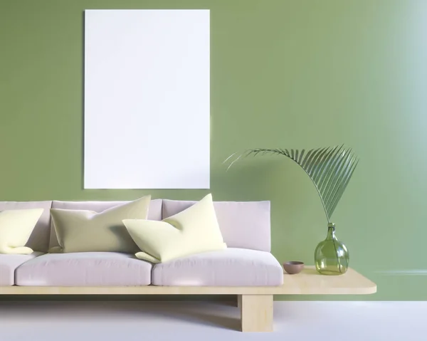Poster over de kast met gebruiksvoorwerpen, minimalisme, interieur, achtergrond, 3D-rendering, 3d illustraties — Stockfoto