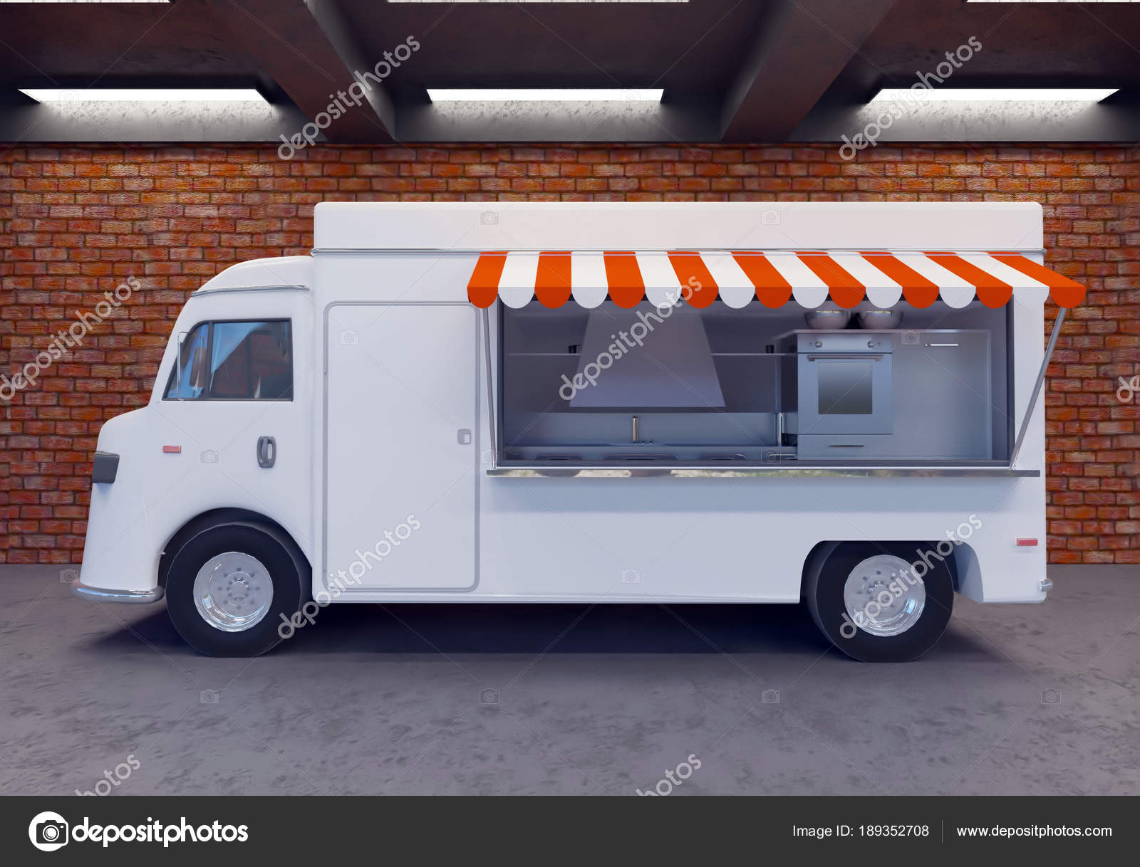 3D Illustration von Foodtruck Transporten, LKW, LKW, up, van
