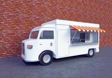 Gıda kamyon Ulaştırma, kamyon, kamyon, yukarı, minibüs, araç, vintage, beyaz 3D çizimi  