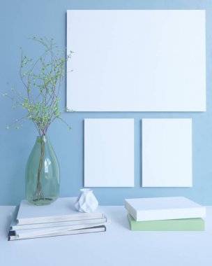 iç, sahte duvar, 3d çizim studio, Stil, tablo, şablon, kadar duvar, poster kadar beyaz, ahşap  