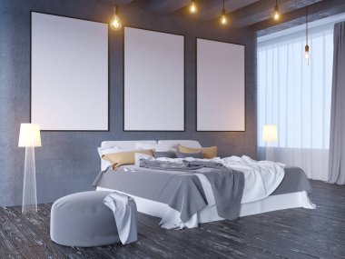poster vintage pastel hipster minimalizm çatı iç arka plan, 3d render, 3d çizim ile alay