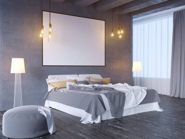 poster vintage pastel hipster minimalizm çatı iç arka plan, 3d render, 3d çizim ile alay