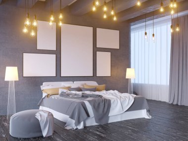 poster vintage pastel hipster minimalizm çatı iç arka plan, 3d render, 3d çizim ile alay