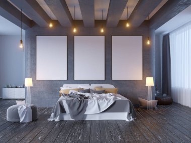 poster vintage pastel hipster minimalizm çatı iç arka plan, 3d render, 3d çizim ile alay