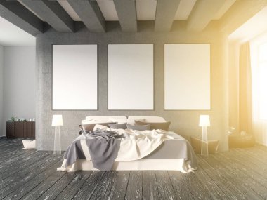 poster vintage pastel hipster minimalizm çatı iç arka plan, 3d render, 3d çizim ile alay