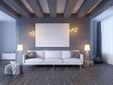 poster vintage pastel hipster minimalizm çatı iç arka plan, 3d render, 3d çizim ile alay