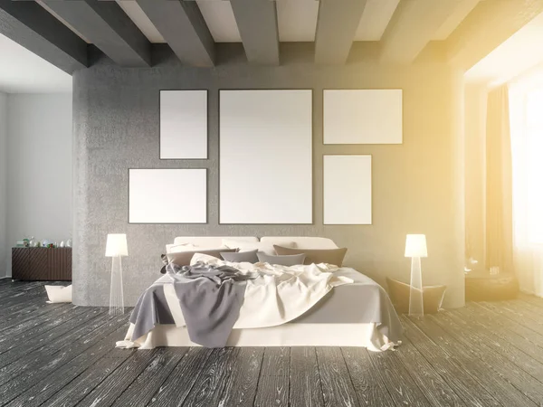 Mock up poster with vintage pastel hipster minimalism loft interior fundo, 3D rendering, ilustração 3D — Fotografia de Stock