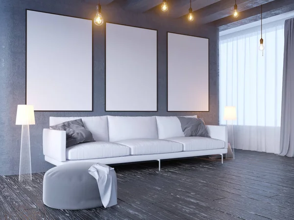 Simulacros de cartel con hipster pastel vintage minimalismo loft interior fondo, render 3d, Ilustración 3d —  Fotos de Stock