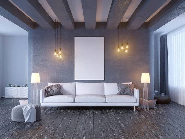 Mock up poster with vintage pastel hipster minimalism loft interior background, 3D rendering, 3D illustration — Stock Photo, Image