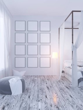 poster vintage pastel hipster minimalizm çatı iç arka plan, 3d render, 3d çizim ile alay