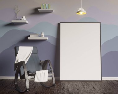 Düzen poster sandalye ve gözde kumaş minimalizm iç arka plan 3d çizim ile