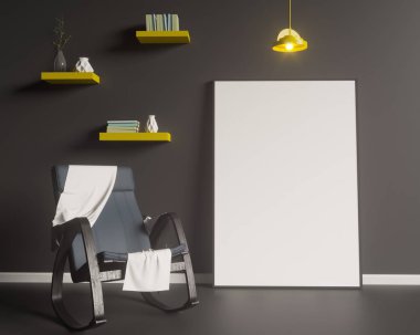 Düzen poster sandalye ve gözde kumaş minimalizm iç arka plan 3d çizim ile