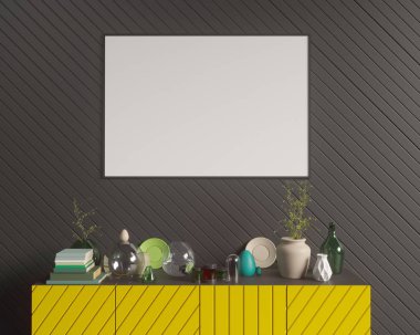 Düzen poster sandalye ve gözde kumaş minimalizm iç arka plan 3d çizim ile