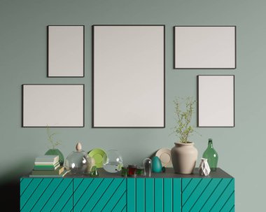 Düzen poster sandalye ve gözde kumaş minimalizm iç arka plan 3d çizim ile