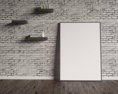 Düzen poster sandalye ve gözde kumaş minimalizm iç arka plan 3d çizim ile