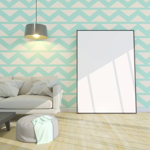 Cartel de diseño con silla y tela de moda minimalismo interior fondo 3D ilustración — Foto de Stock