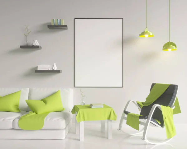 Simular cartaz com vintage hipster minimalismo loft interior fundo, 3D renderização, ilustração 3D — Fotografia de Stock