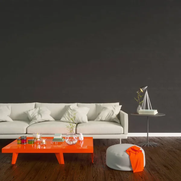 Плакат-макет со стульями и хипповыми тканями минимализм интерьера 3D иллюстрация — стоковое фото