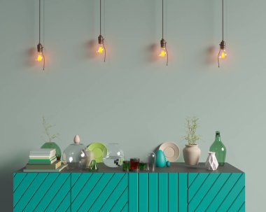 Düzen poster sandalye ve gözde kumaş minimalizm iç arka plan 3d çizim ile
