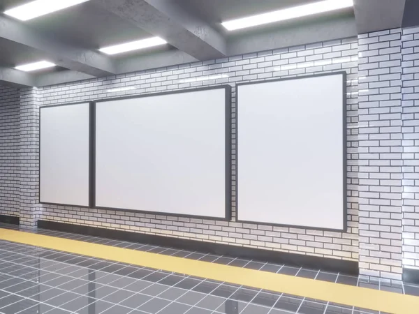 Grande poster alla stazione della metropolitana cartello illustrazione 3d, spazio, stazione, metropolitana, modello, tre, metropolitana — Foto Stock