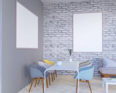 Mutfak eşyaları, minimalizm, İçişleri, arka plan, 3d render, 3d çizimler ile dolap üzerinde poster