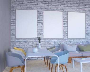 Mutfak eşyaları, minimalizm, İçişleri, arka plan, 3d render, 3d çizimler ile dolap üzerinde poster