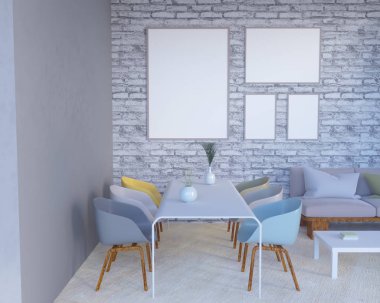 Mutfak eşyaları, minimalizm, İçişleri, arka plan, 3d render, 3d çizimler ile dolap üzerinde poster