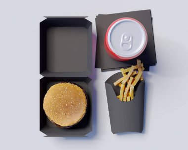 Fast food kimlik 3d çizim kırtasiye, kırtasiye, Stil, sahte almak, şablon, kadar beyaz  