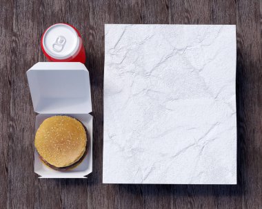 Fast food kimlik 3d çizim kırtasiye, kırtasiye, Stil, sahte almak, şablon, kadar beyaz  