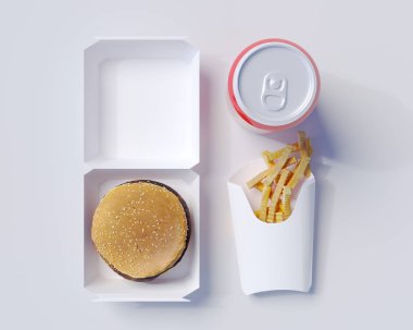 Fast food kimlik 3d çizim kırtasiye, kırtasiye, Stil, sahte almak, şablon, kadar beyaz  