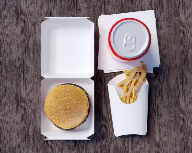 Fast food kimlik 3d çizim kırtasiye, kırtasiye, Stil, sahte almak, şablon, kadar beyaz  
