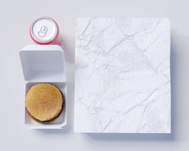 Fast food kimlik 3d çizim kırtasiye, kırtasiye, Stil, sahte almak, şablon, kadar beyaz  