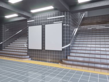 metro istasyonu 3d çizim alanı, istasyon, metro, şablon, üç, beyaz duvar, yer altı büyük poster  
