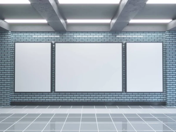 Великий плакат на станції метро 3d ілюстрація простору, станція, метро, шаблон, три, під землею, вгору, стіна, білий — стокове фото
