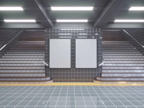Великий плакат на станції метро 3d ілюстрація простору, станція, метро, шаблон, три, під землею, вгору, стіна, білий — стокове фото