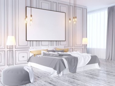 poster vintage pastel hipster minimalizm çatı iç arka plan, 3d render, 3d çizim ile alay