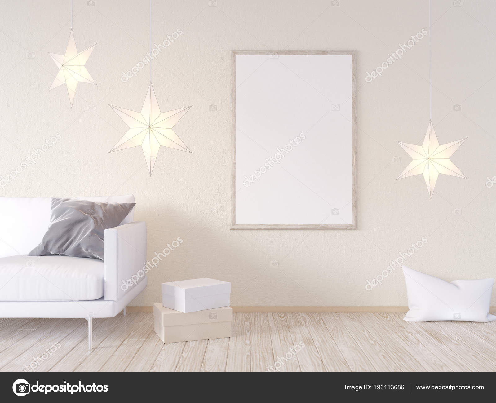 Woonkamer interieur wand mock up met grijze stof Bank, kussens en ... Woonkamer interieur wand mock up met grijze stof Bank, kussens en ...