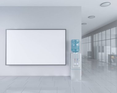 Afiş olarak boş topla parlak ofis iç kırpma yoluyla reklam standı çevresinde stand. 3D çizim