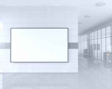 Afiş olarak boş topla parlak ofis iç kırpma yoluyla reklam standı çevresinde stand. 3D çizim