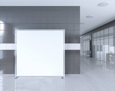Afiş olarak boş topla parlak ofis iç kırpma yoluyla reklam standı çevresinde stand. 3D çizim