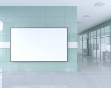 Afiş olarak boş topla parlak ofis iç kırpma yoluyla reklam standı çevresinde stand. 3D çizim