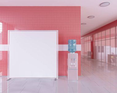 Afiş olarak boş topla parlak ofis iç kırpma yoluyla reklam standı çevresinde stand. 3D çizim